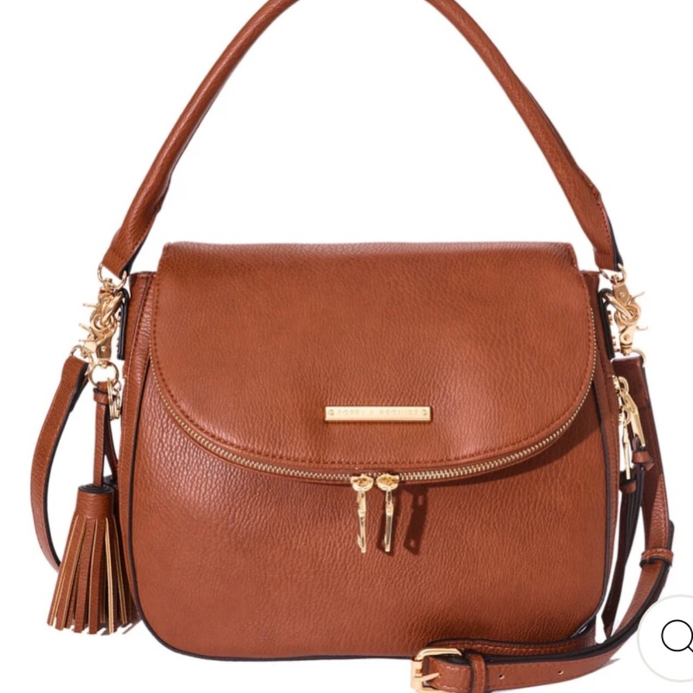 Poppy & Peonies Tan Shoulder Bag with Gold Hardware